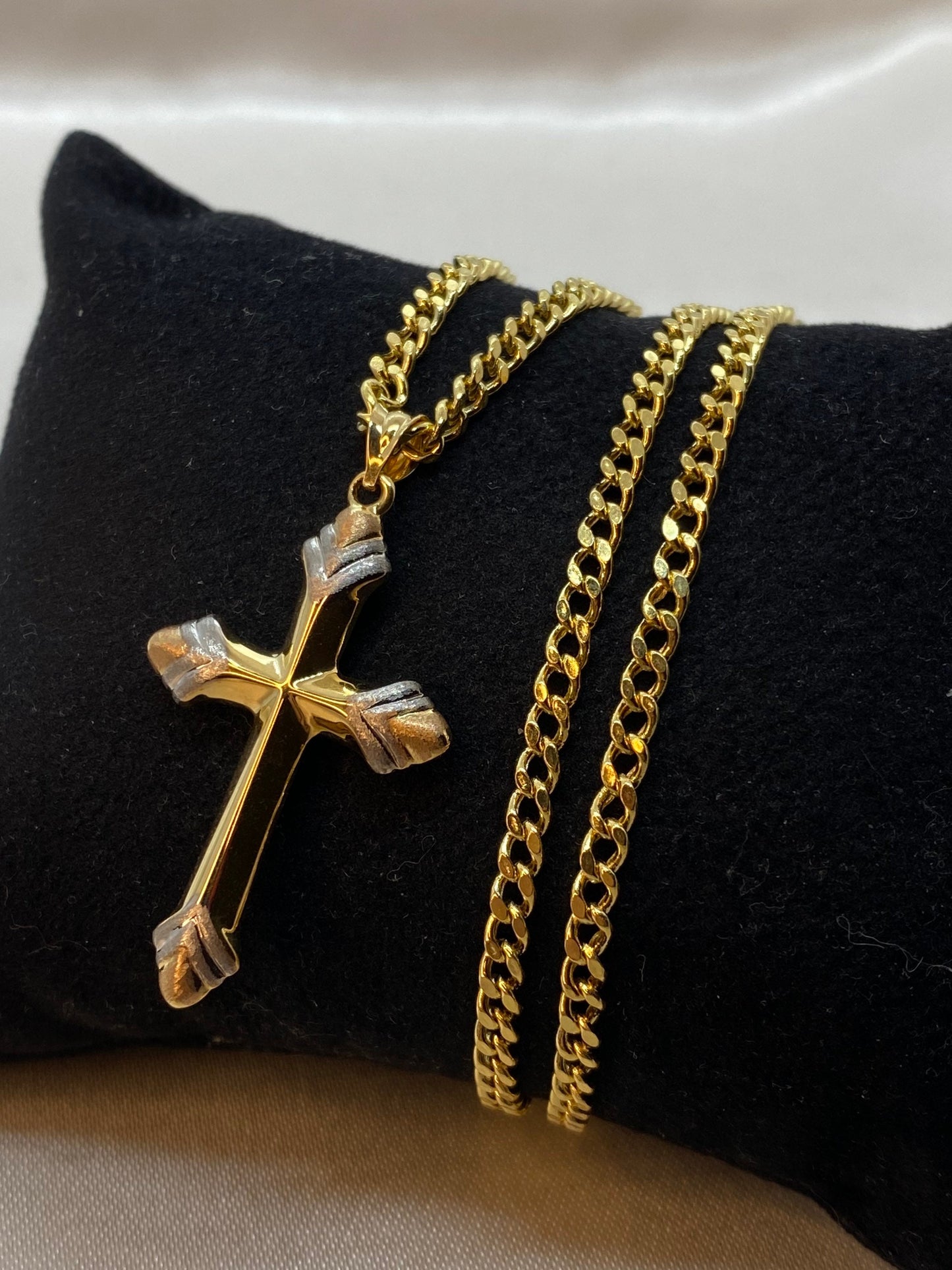 18k Gold Cross Necklace with curb chain Diamond Cut So Shiny and Durable,3mm,Gift for Him , For Her ,Birthday Gift, Valentine's Gift .