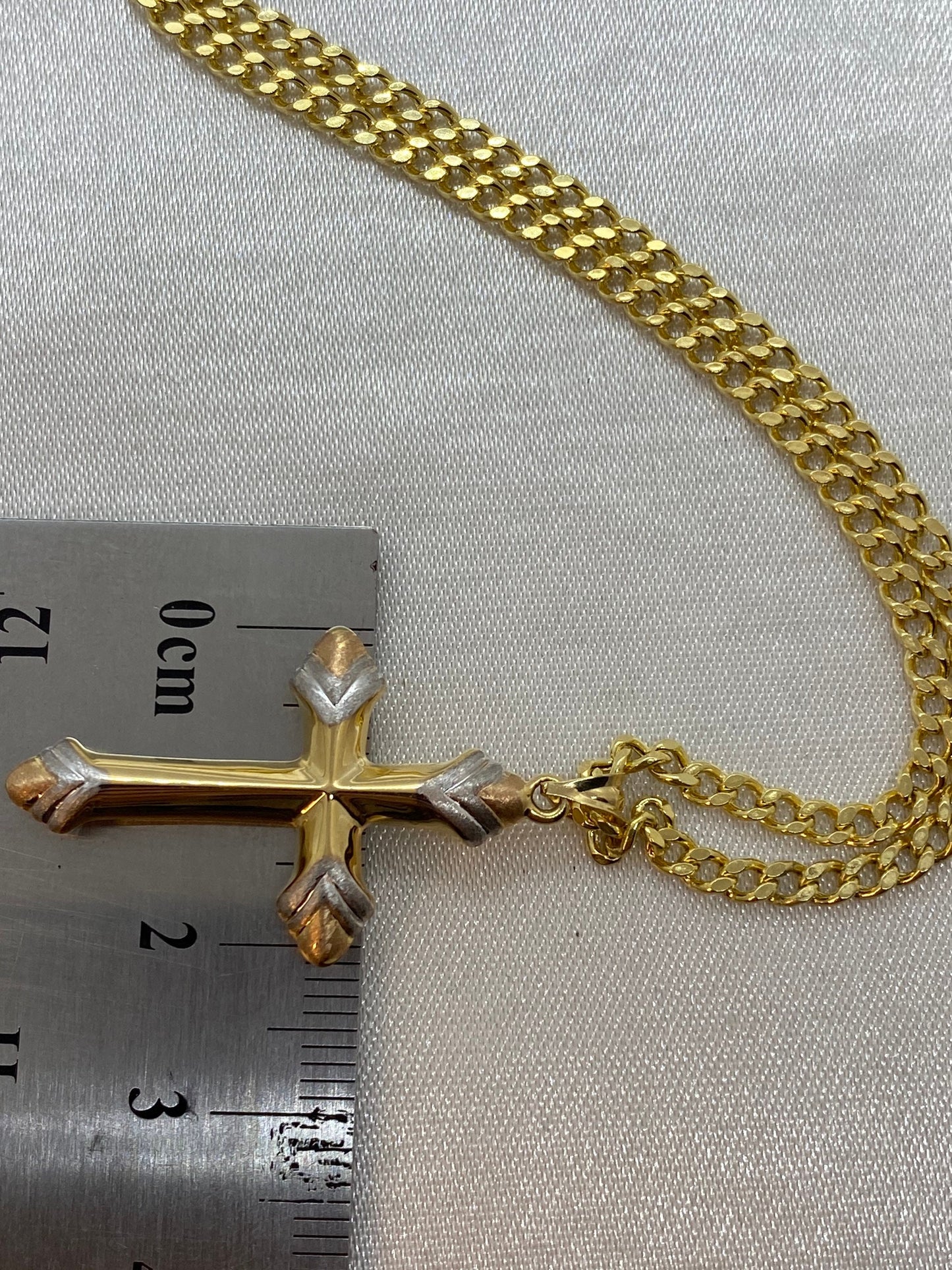 18k Gold Cross Necklace with curb chain Diamond Cut So Shiny and Durable,3mm,Gift for Him , For Her ,Birthday Gift, Valentine's Gift .