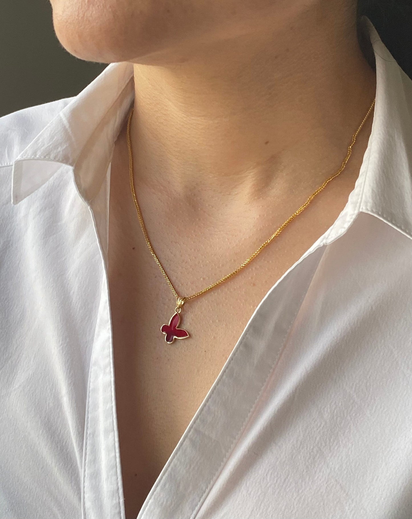 18k solid Gold Butterfly Necklace - Solid Gold Red Color Butterfly Necklace - Birthday Gift - Gift For Her - Anniversary Gift .