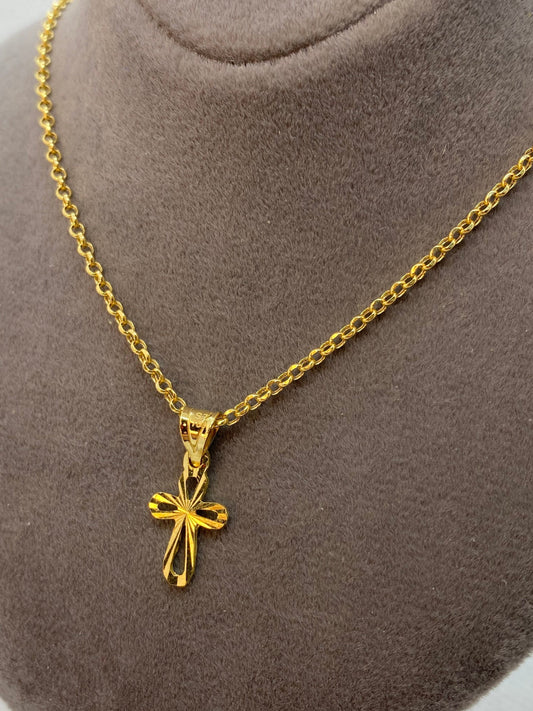 18k solid Gold Rolo cross necklace 19.5 inches