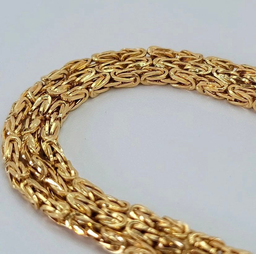 18K Solid Gold Byzantine Chain Necklace/18K Pure Gold Byzantine 3mm Thick - 23.5" Lengths/ Real Gold Chain for Men & Women, Birthday Gift