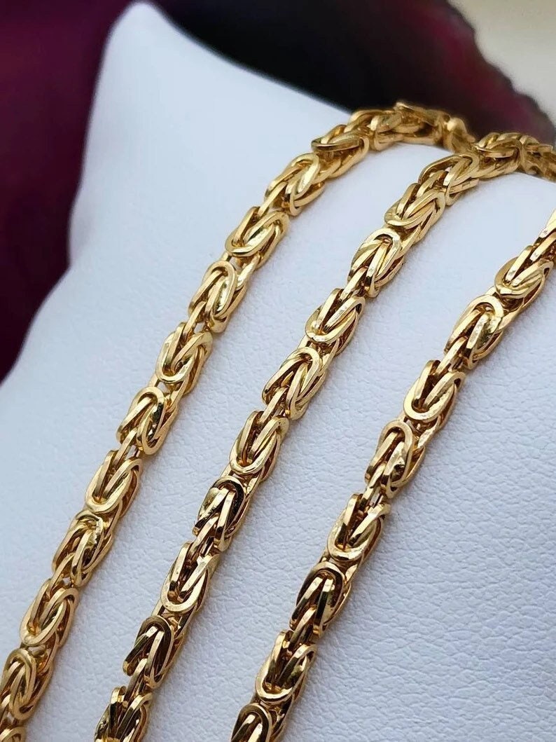 18K Solid Gold Byzantine Chain Necklace/18K Pure Gold Byzantine 3mm Thick - 23.5" Lengths/ Real Gold Chain for Men & Women, Birthday Gift