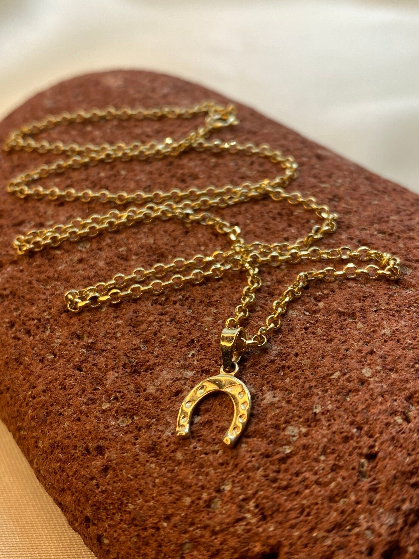 14k Solid Gold Horseshoe Necklace with 18k Gold Rolo chain , Lucky Charm Horseshoe Gold Pendant, Valentines Day Gift, Girlfriend Gift