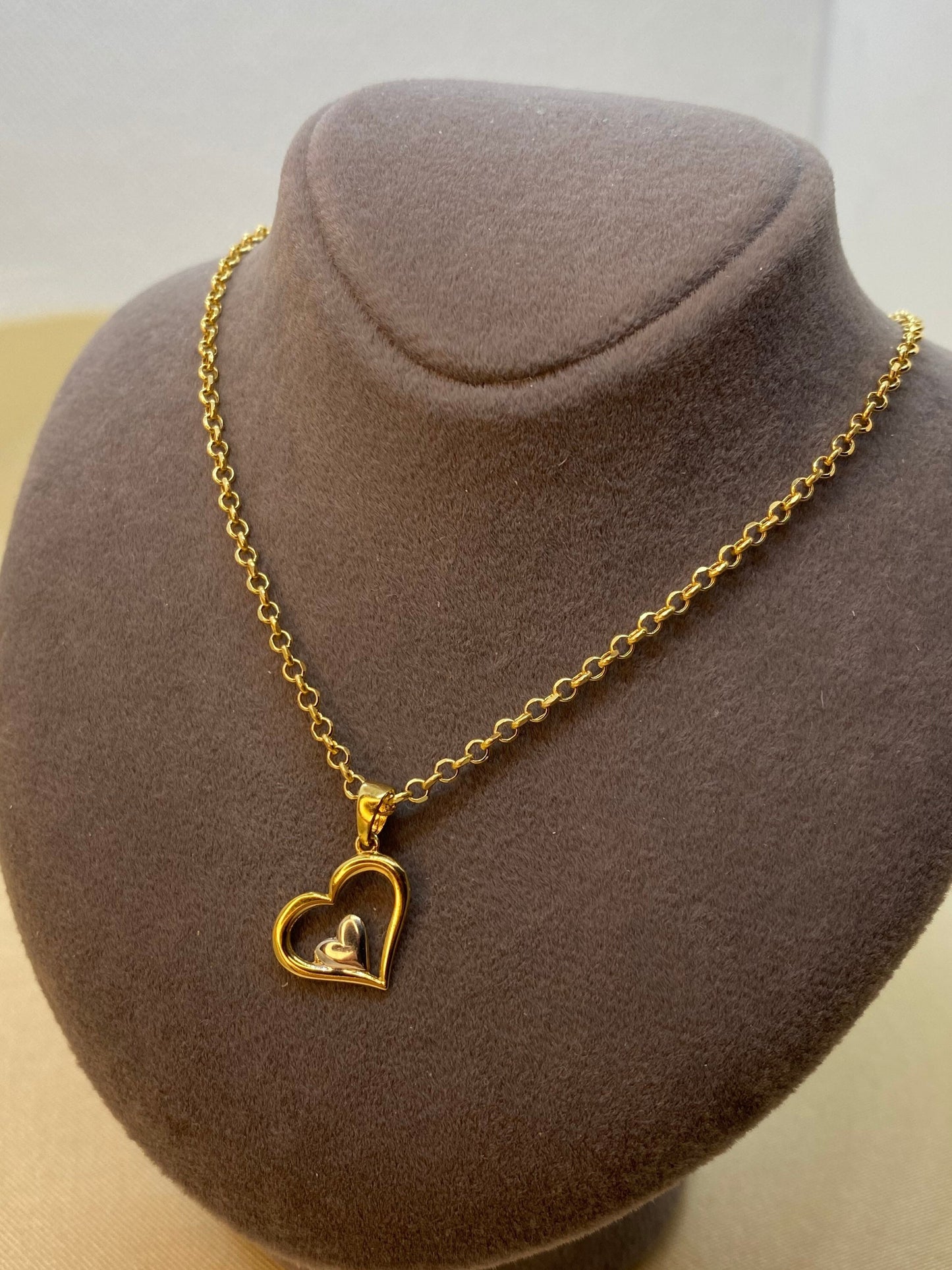 18k Gold Heart Necklace with Rolo chain19.5", Heart Necklace , Gift necklace , Valentine GIFT, Real Gold Heart Necklace