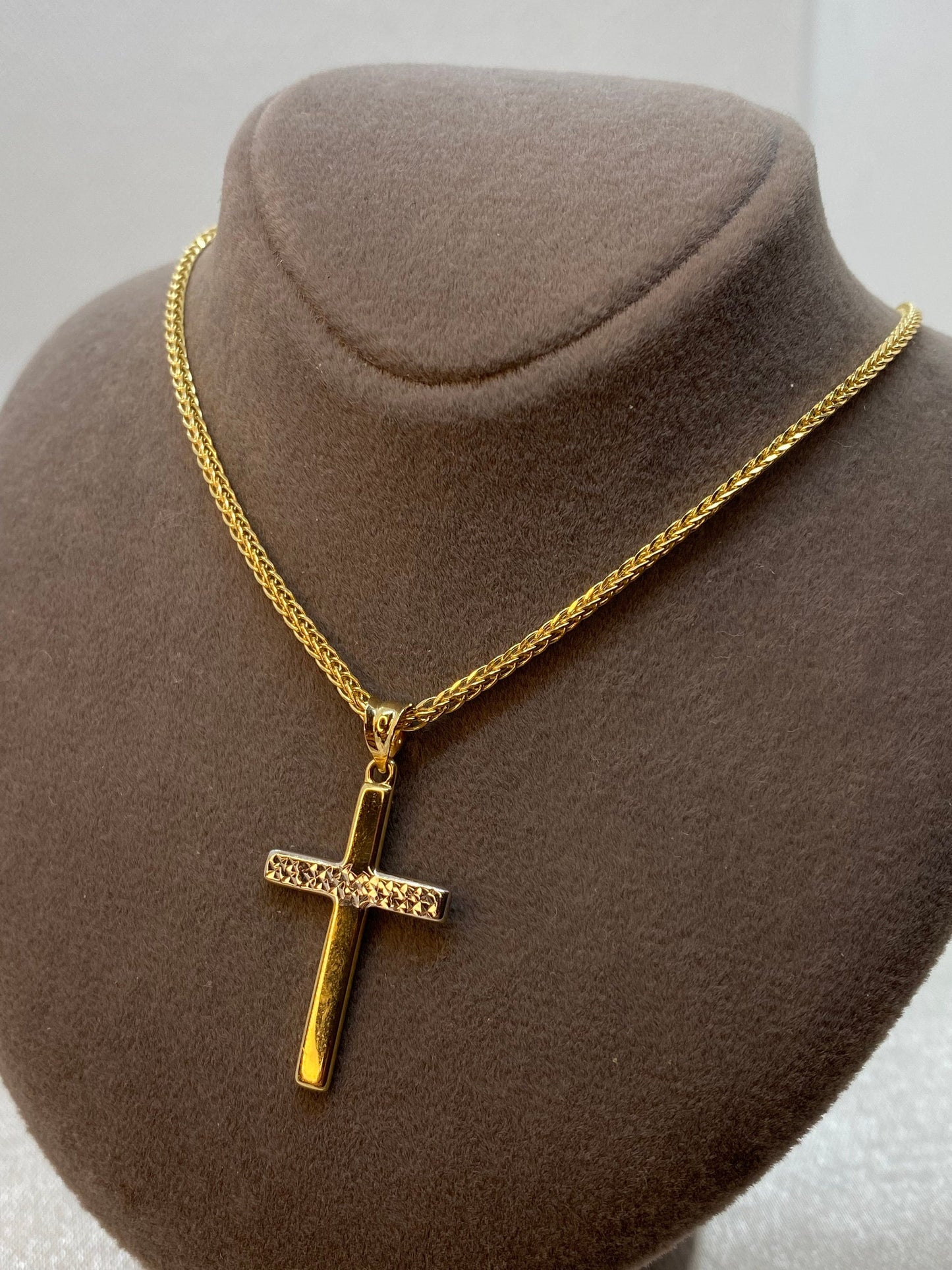 14k Gold Cross Necklace  So Shiny and Durable, 21.5 inches,1.5mm ,14k real Gold Cross Pendant ,for him , for her, Diamond cut Cross