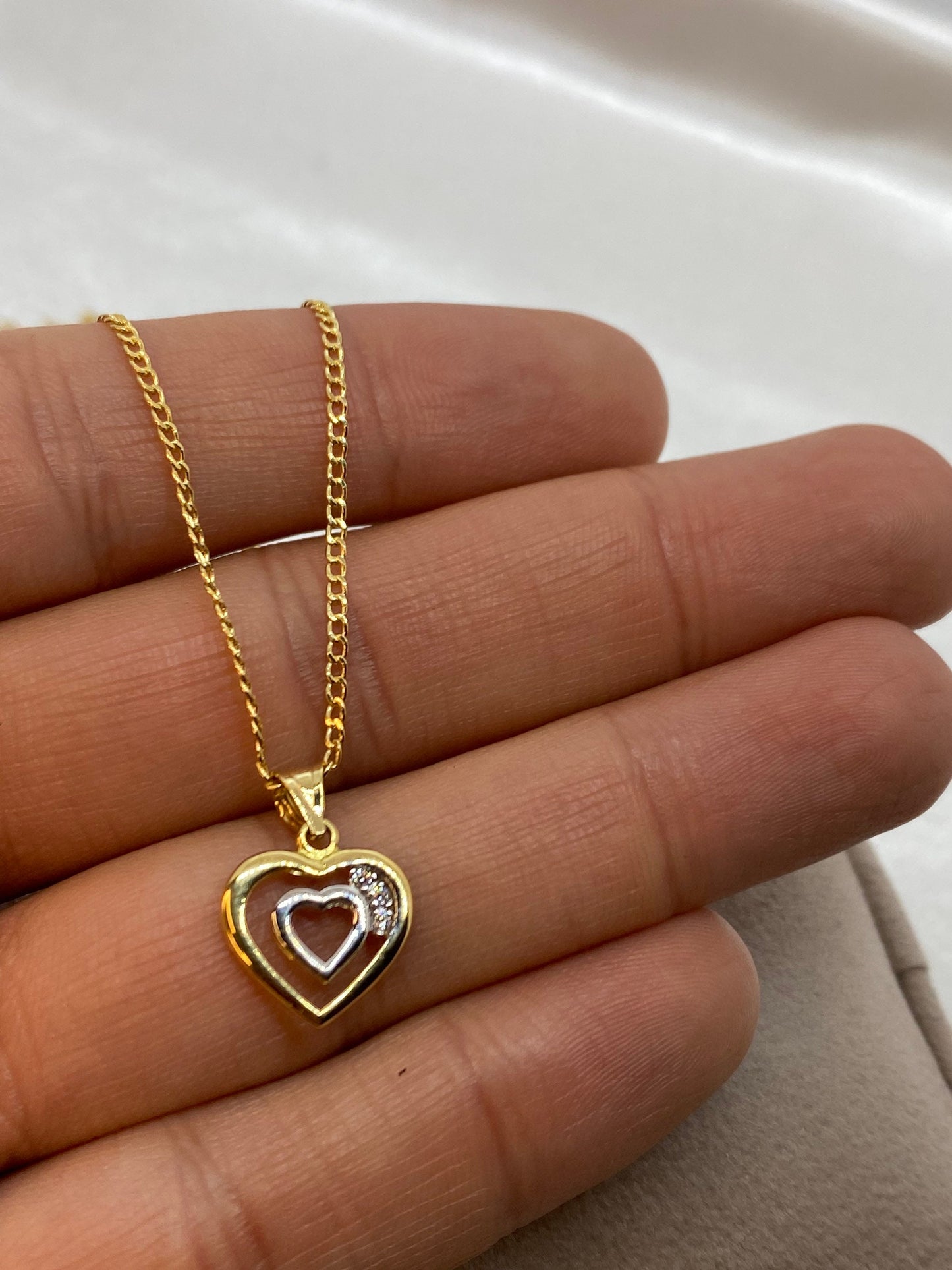 18k Gold Heart Necklace with Curb chain19.5",1.6 MM, Heart Necklace , Gift necklace , Valentine GIFT, Real Gold Heart Necklace, For Her .