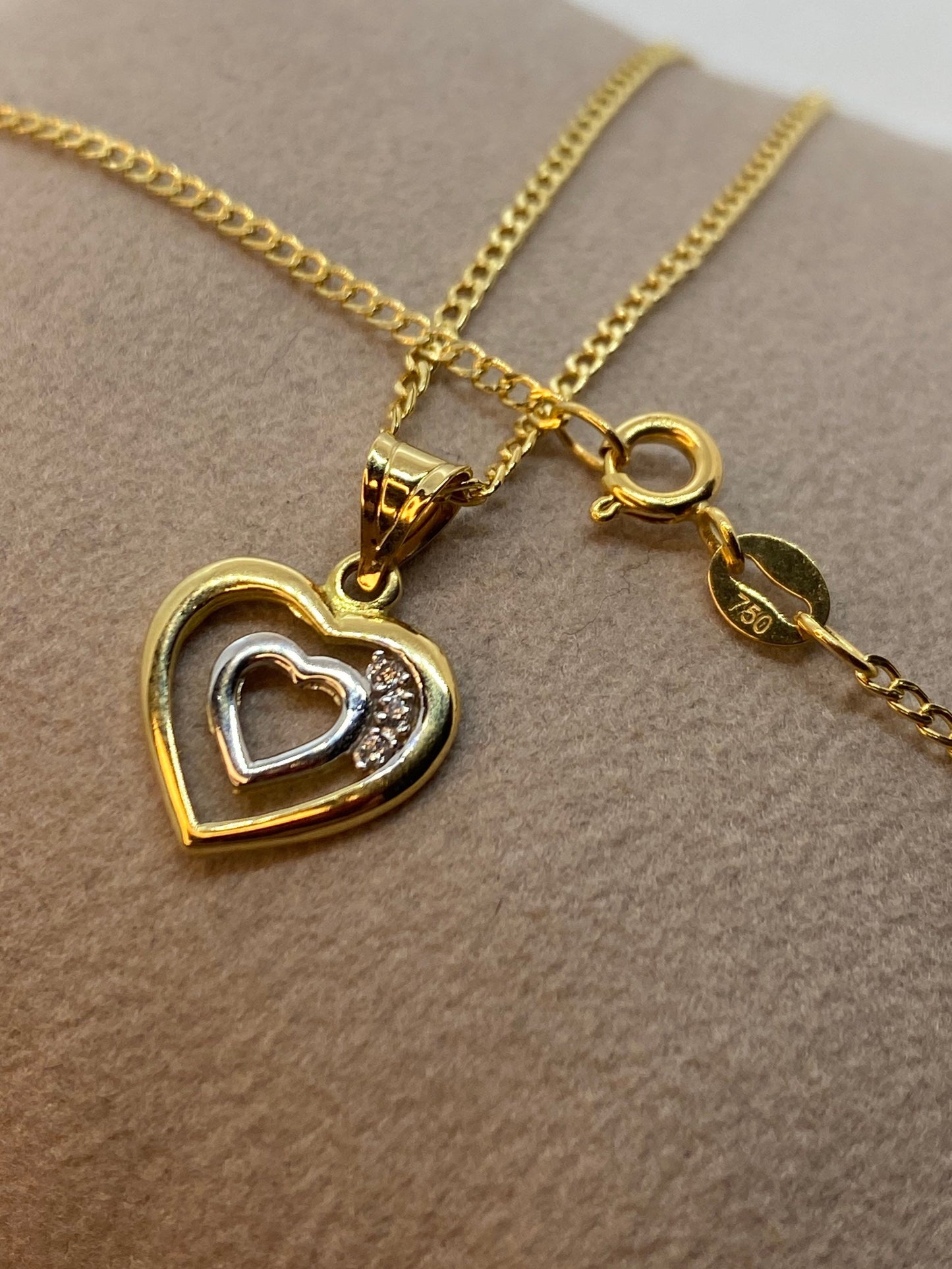 18k Gold Heart Necklace with Curb chain19.5",1.6 MM, Heart Necklace , Gift necklace , Valentine GIFT, Real Gold Heart Necklace, For Her .