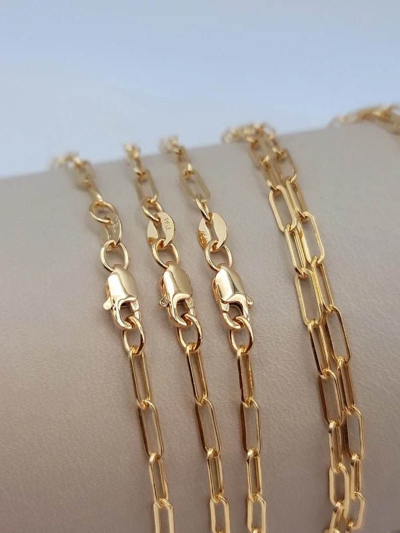 18k Gold  paperclip necklace,18k paper clip chain, 18k Real Gold paperclip chain necklace,paperclip chain,chain necklace,oval link chain