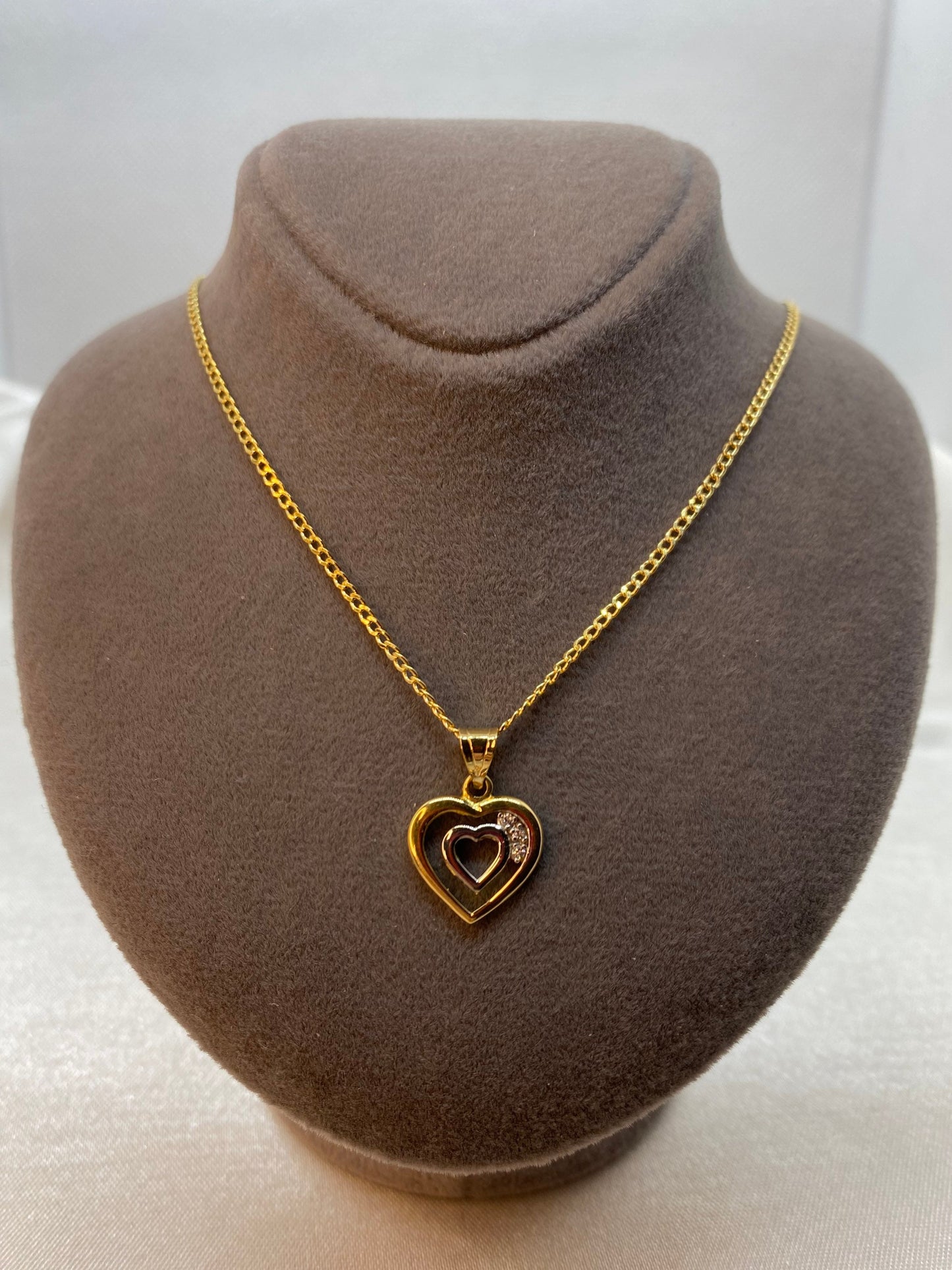 18k Gold Heart Necklace with Curb chain19.5",1.6 MM, Heart Necklace , Gift necklace , Valentine GIFT, Real Gold Heart Necklace, For Her .