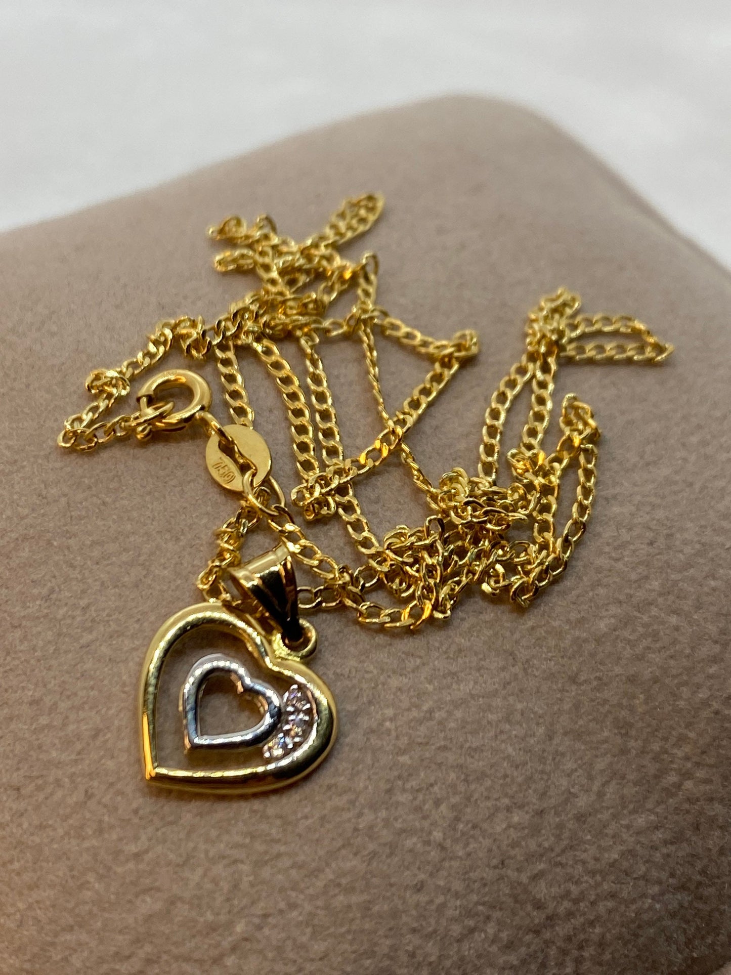 18k Gold Heart Necklace with Curb chain19.5",1.6 MM, Heart Necklace , Gift necklace , Valentine GIFT, Real Gold Heart Necklace, For Her .