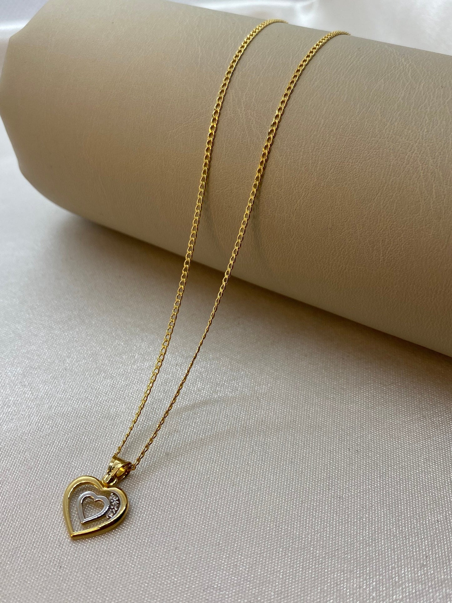 18k Gold Heart Necklace with Curb chain19.5",1.6 MM, Heart Necklace , Gift necklace , Valentine GIFT, Real Gold Heart Necklace, For Her .