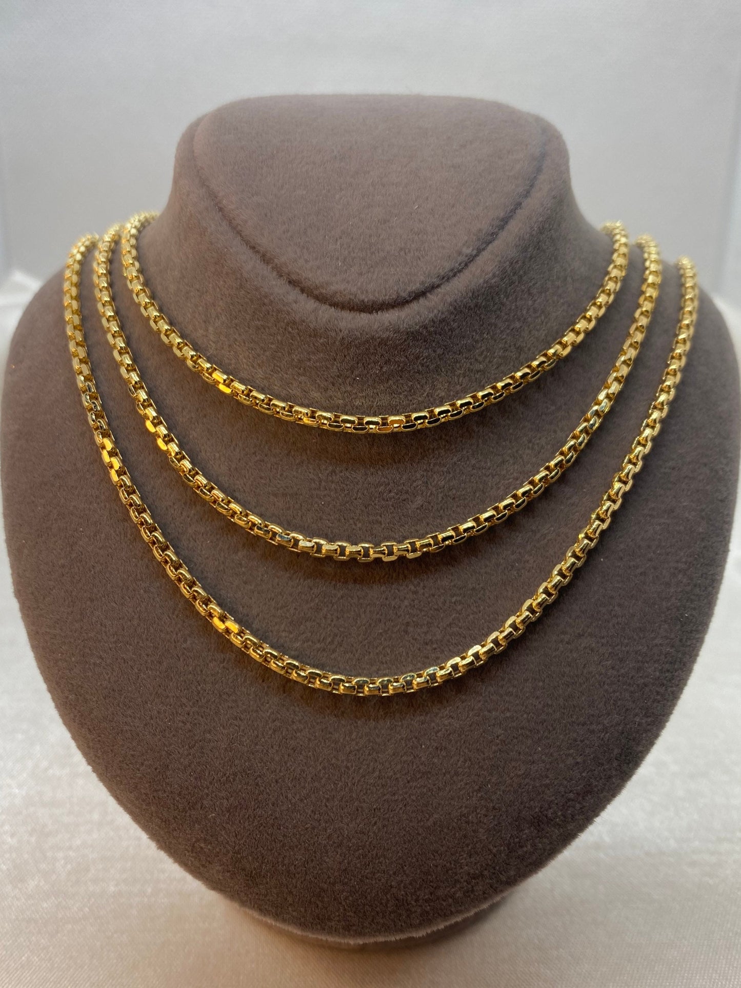 14K Solid Gold Box Chain Necklace,18”, 20”,22”,24" inches ,(2.55mm Thickness ),Real Gold Box Chain,For Her, For Him, Birthday Gift.