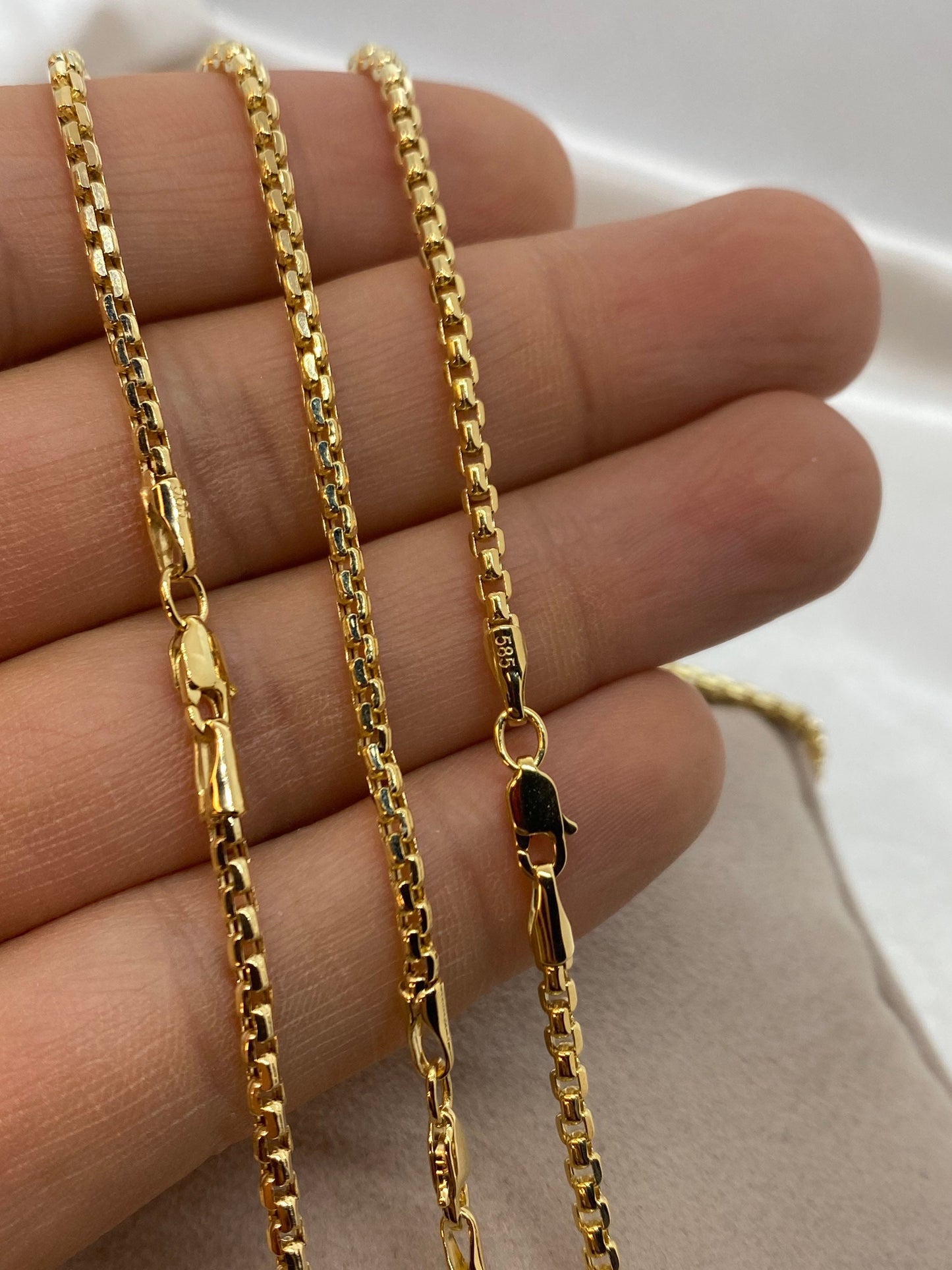 14K Solid Gold Box Chain Necklace,18”, 20”,22”,24" inches ,(2.55mm Thickness ),Real Gold Box Chain,For Her, For Him, Birthday Gift.