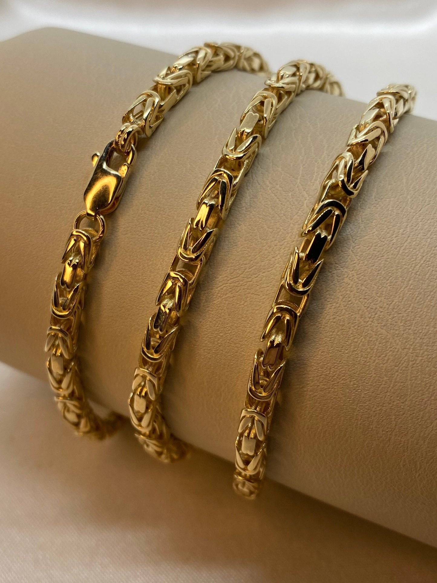 14K Solid Gold Byzantine Chain Necklace ,26”,24",22", 4mm, Thickness/ Real Gold Chain, For Him, Birthday Gift, Anniversary Gift, King Chain.