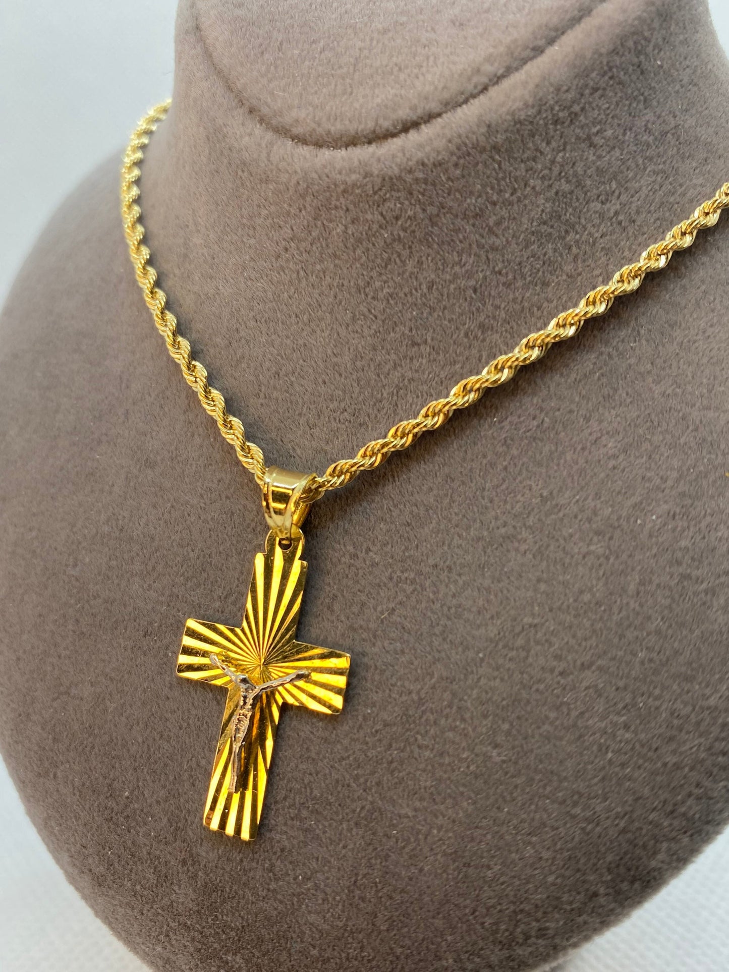 18k Gold cross necklace 19.5 inches, 2mm, Diamond cu, for her, for him, Gift .