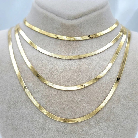 14K Solid Gold Herringbone Necklace, Snake Herringbone Choker, 16"- 22" ,14K Solid Yellow Gold  3.34mm Herringbone Necklace ,For Her