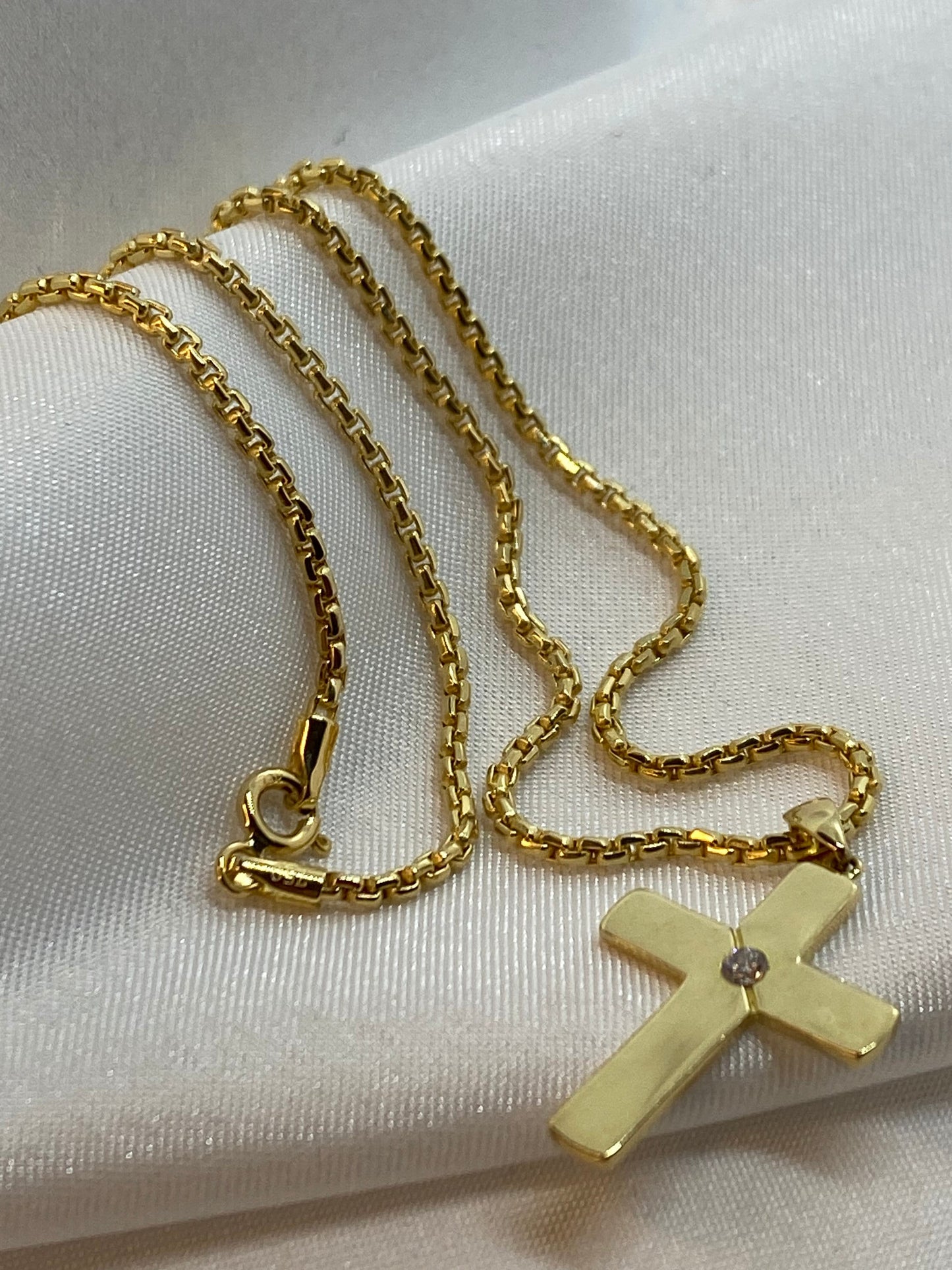 18k Solid Gold Cross Necklace ,2mm , box chain ,different length available, For Him, For Her ,Anniversary Gift ,Birthday Gift, Gold Cross .