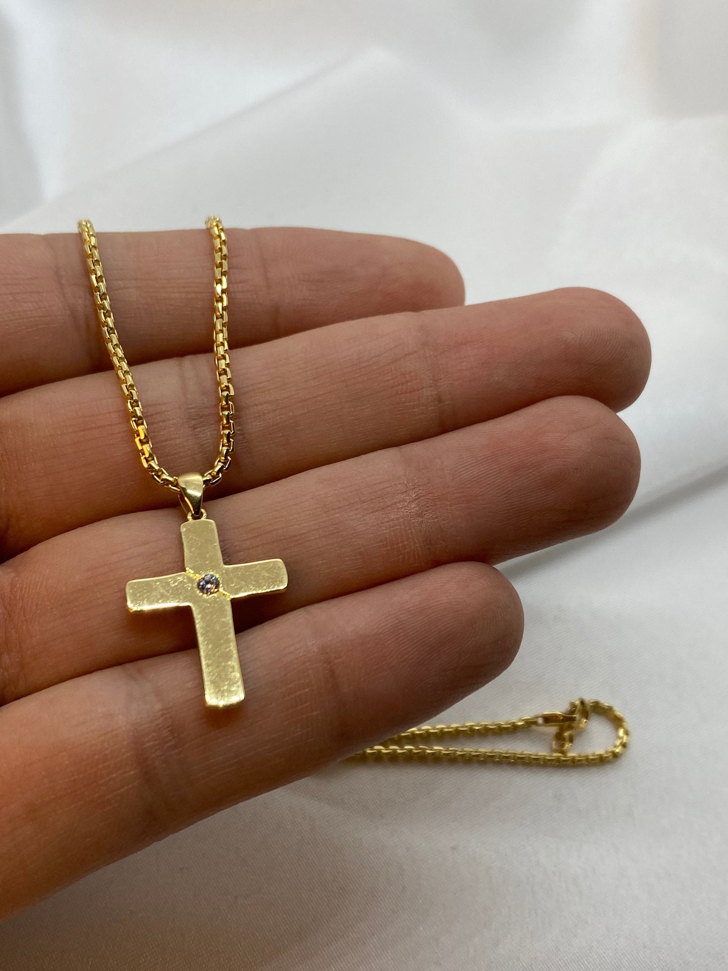 18k Solid Gold Cross Necklace ,2mm , box chain ,different length available, For Him, For Her ,Anniversary Gift ,Birthday Gift, Gold Cross .