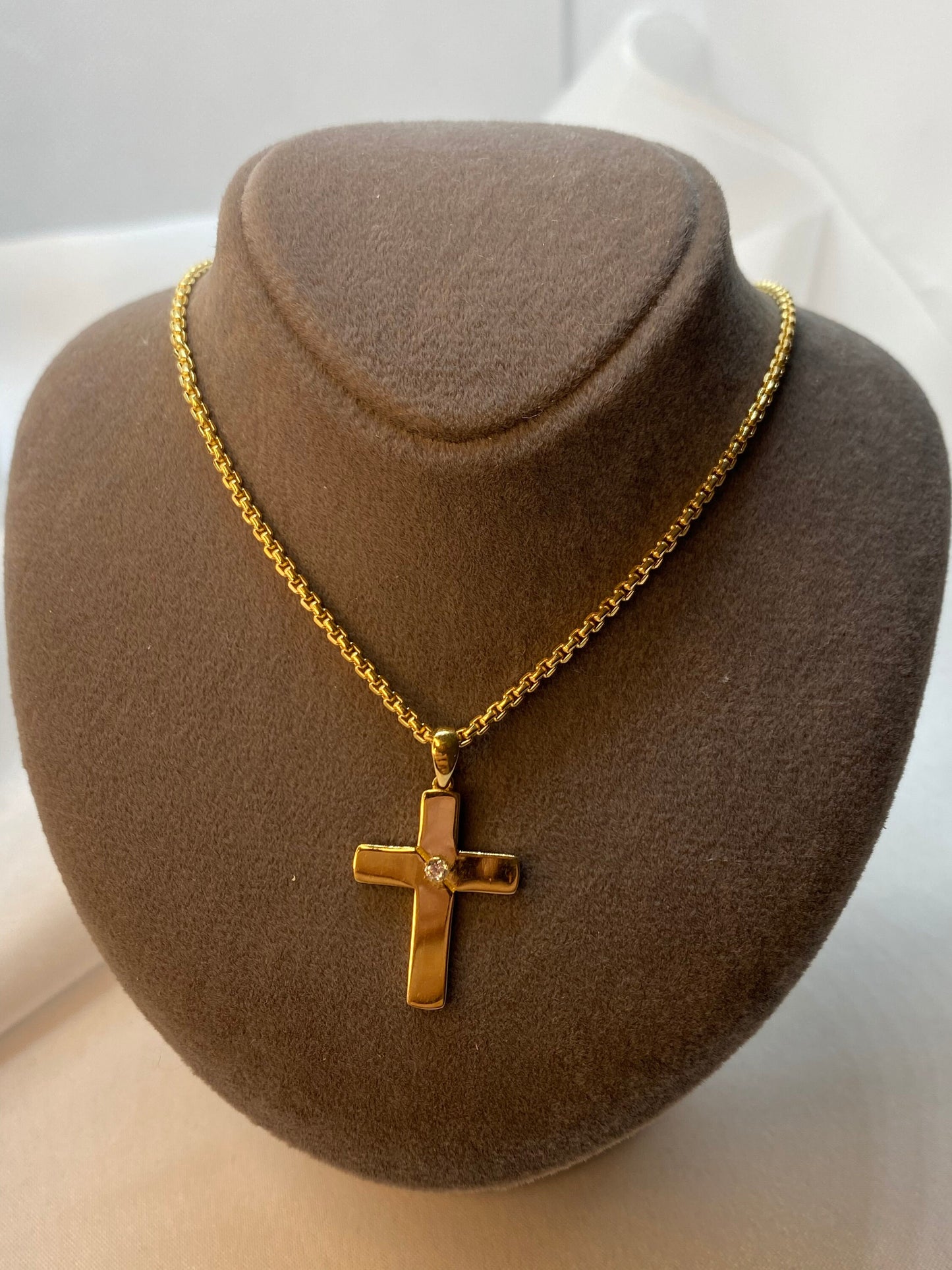 18k Solid Gold Cross Necklace ,2mm , box chain ,different length available, For Him, For Her ,Anniversary Gift ,Birthday Gift, Gold Cross .