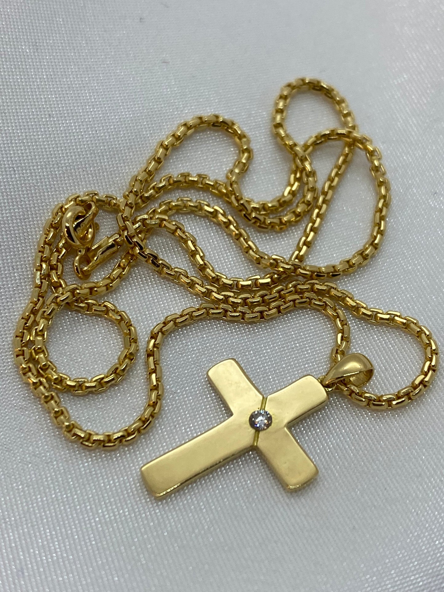 18k Solid Gold Cross Necklace ,2mm , box chain ,different length available, For Him, For Her ,Anniversary Gift ,Birthday Gift, Gold Cross .