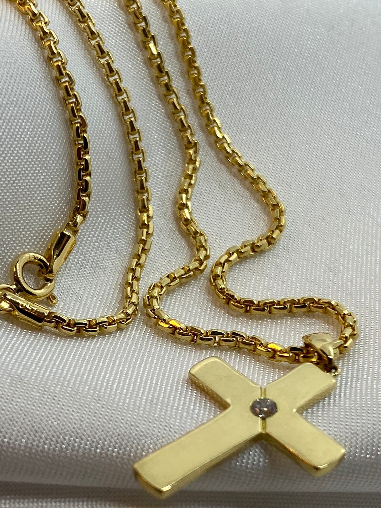 18k Solid Gold Cross Necklace ,2mm , box chain ,different length available, For Him, For Her ,Anniversary Gift ,Birthday Gift, Gold Cross .