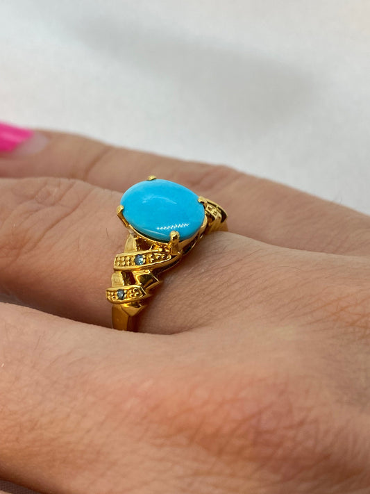 18k Solid Gold Natural turquoise Ring with Blue Diamond , Turquoise ring , For Her , Birthday Gift , Sign of Sagittarius , birthstone .