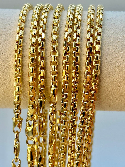 14K Solid Gold Box Chain Necklace,18”, 20”,22”,24" inches ,(2.55mm Thickness ),Real Gold Box Chain,For Her, For Him, Birthday Gift.