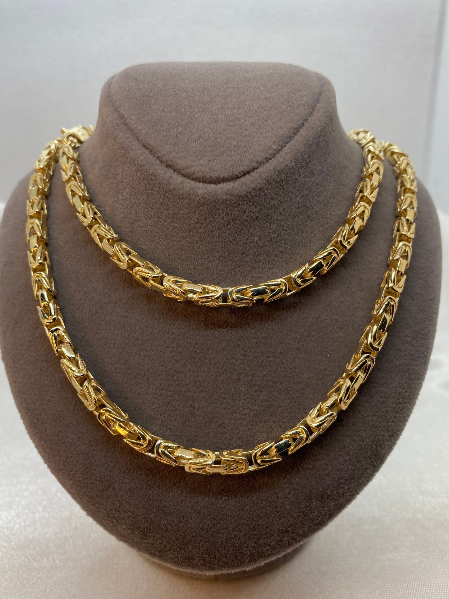 14K Solid Gold Byzantine Chain Necklace ,26”,24",22", 4mm, Thickness/ Real Gold Chain, For Him, Birthday Gift, Anniversary Gift, King Chain.