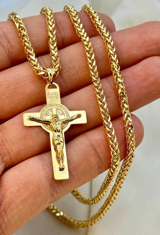 18k Gold Cross Necklace ,Cross Necklace with 3mm Franco Chain ,Gold Cross Necklace , For Him, For Her ,Anniversary Gift ,Birthday Gift.