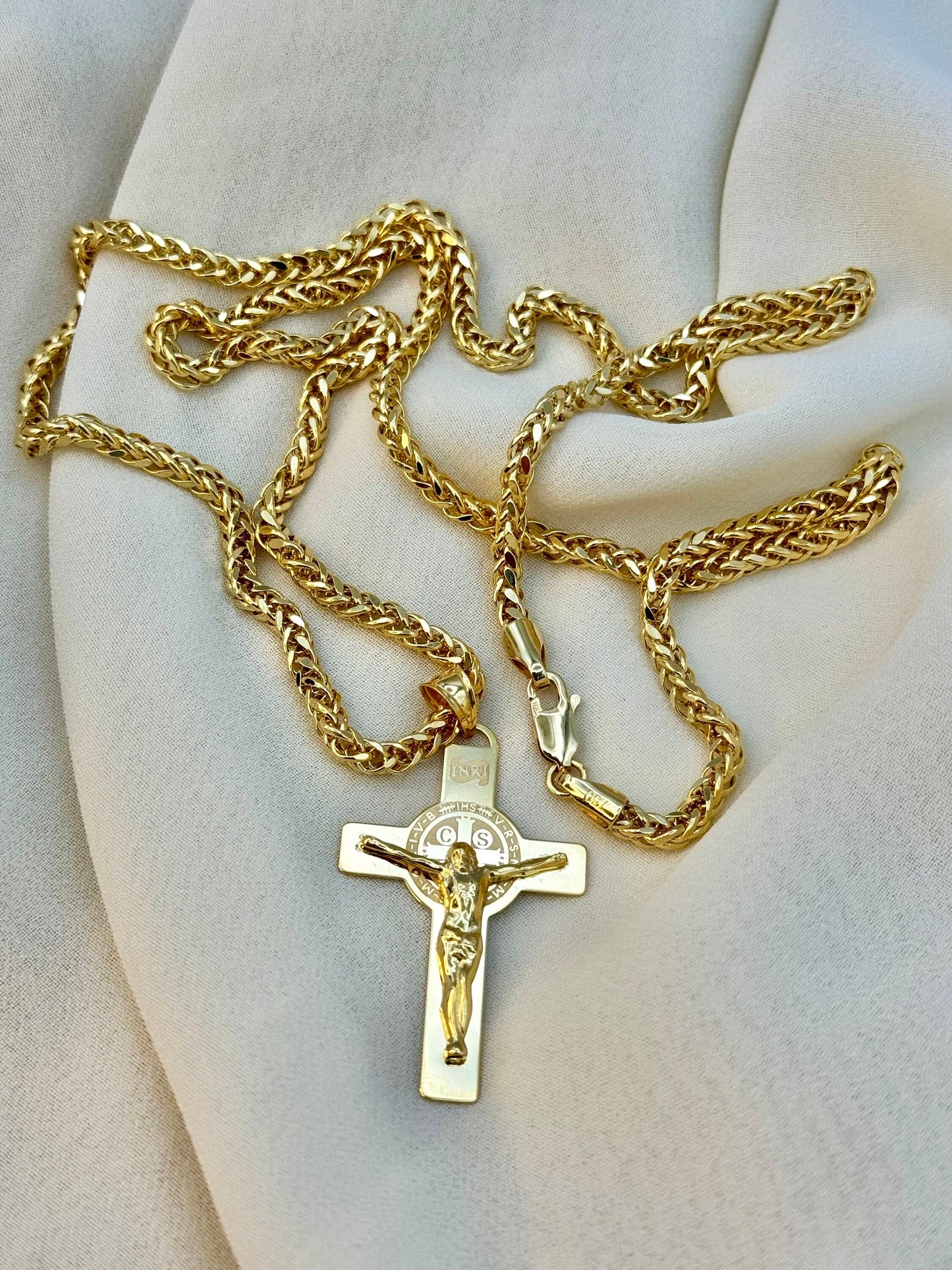 18k Gold Cross Necklace ,Cross Necklace with 3mm Franco Chain ,Gold Cross Necklace , For Him, For Her ,Anniversary Gift ,Birthday Gift.