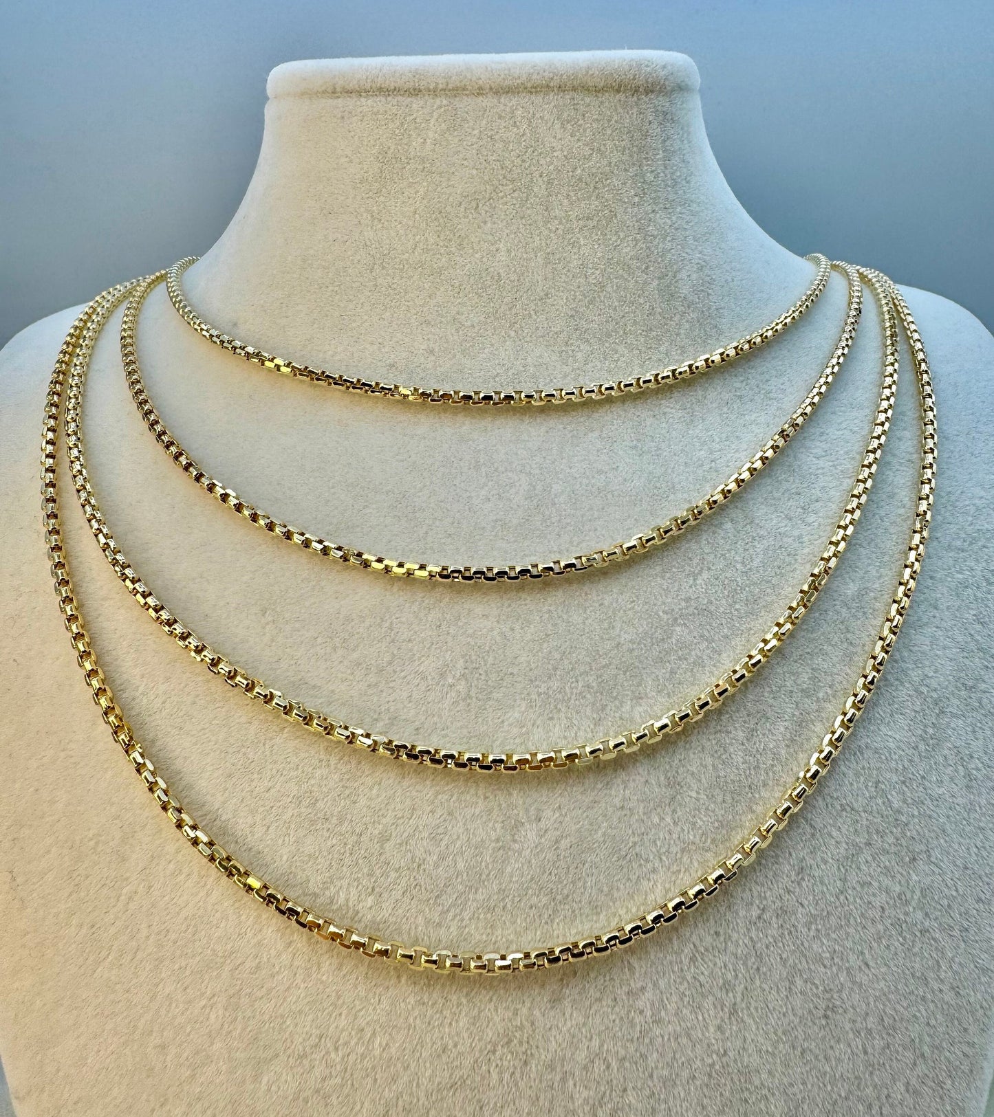 14K Solid Gold Box Chain Necklace,18”, 20”,22”,24" inches ,(2.55mm Thickness ),Real Gold Box Chain,For Her, For Him, Birthday Gift.