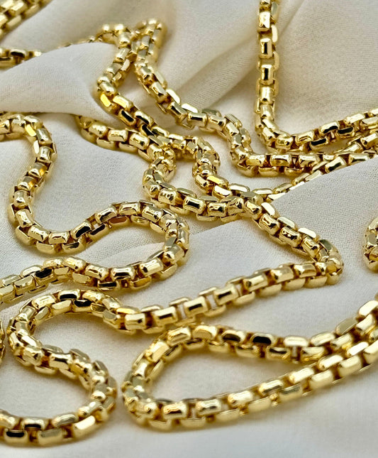 14K Solid Gold Box Chain Necklace, 20",22" ,24",27" Inches ,(3.5 mm,2.5 mm Thickness ),Real Gold Box Chain, For Her, For Him, Birthday Gift.