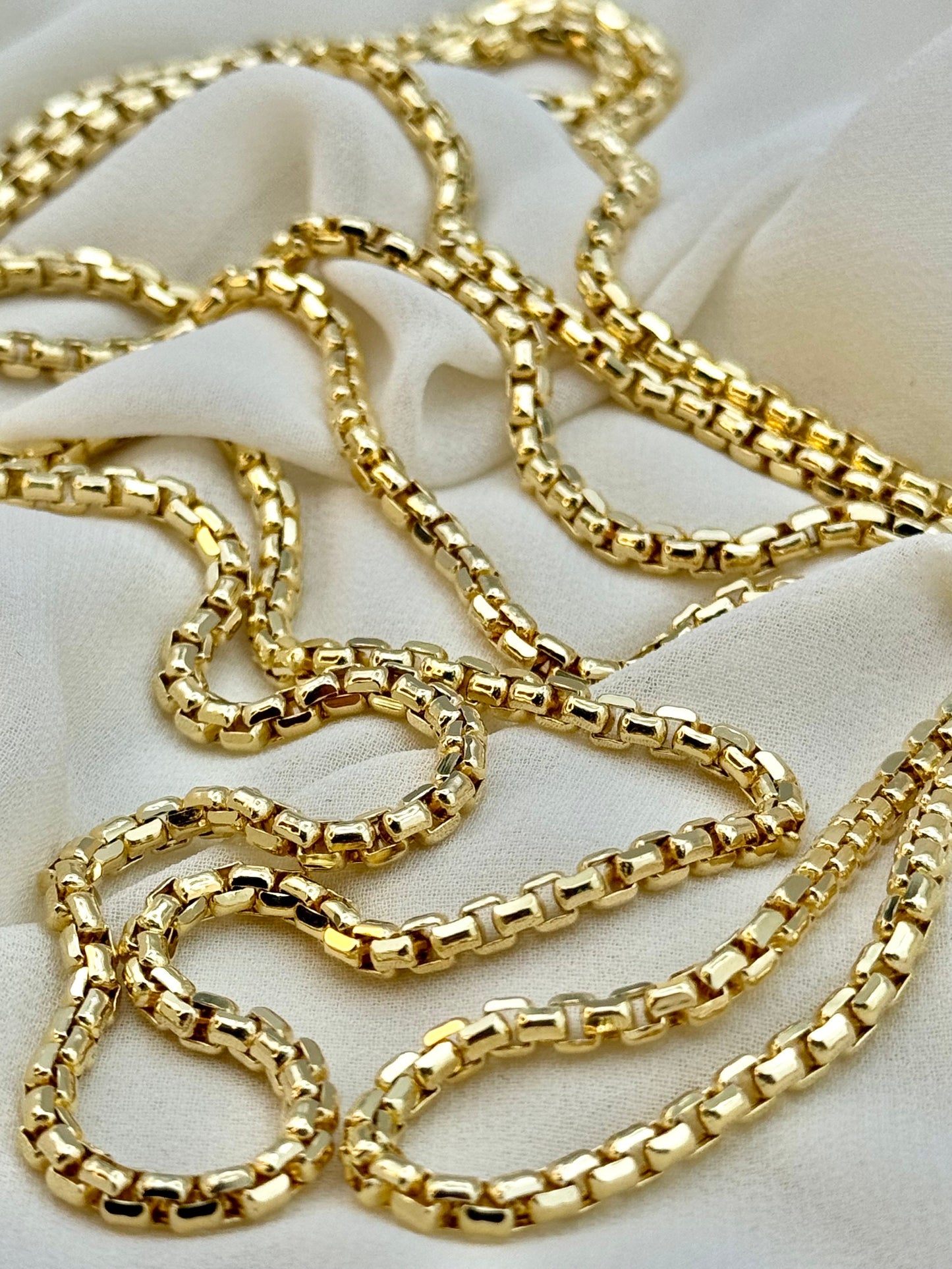 14K Solid Gold Box Chain Necklace, 20",22" ,24",27" Inches ,(3.5 mm,2.5 mm Thickness ),Real Gold Box Chain, For Her, For Him, Birthday Gift.