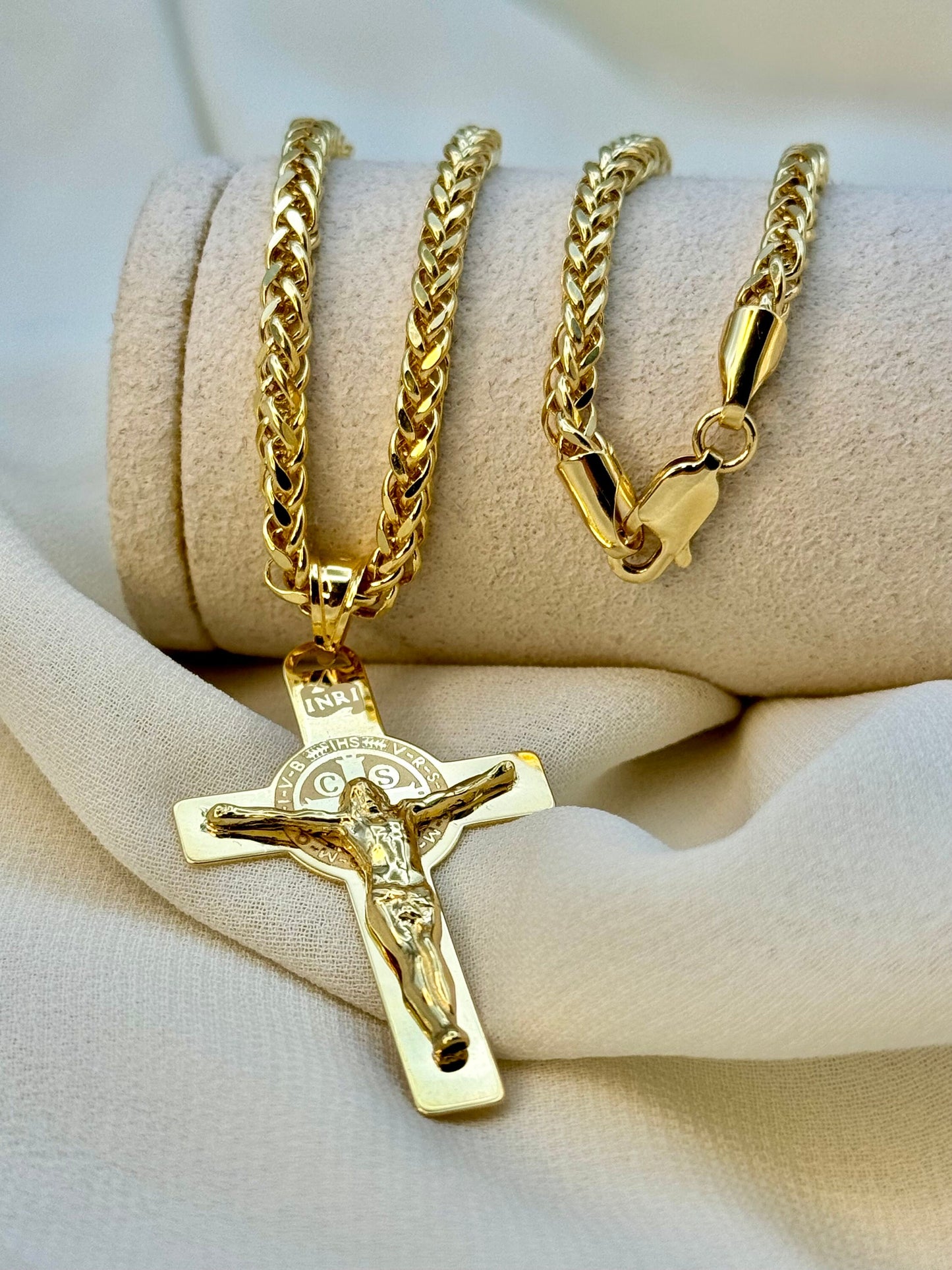 18k Gold Cross Necklace ,Cross Necklace with 3mm Franco Chain ,Gold Cross Necklace , For Him, For Her ,Anniversary Gift ,Birthday Gift.