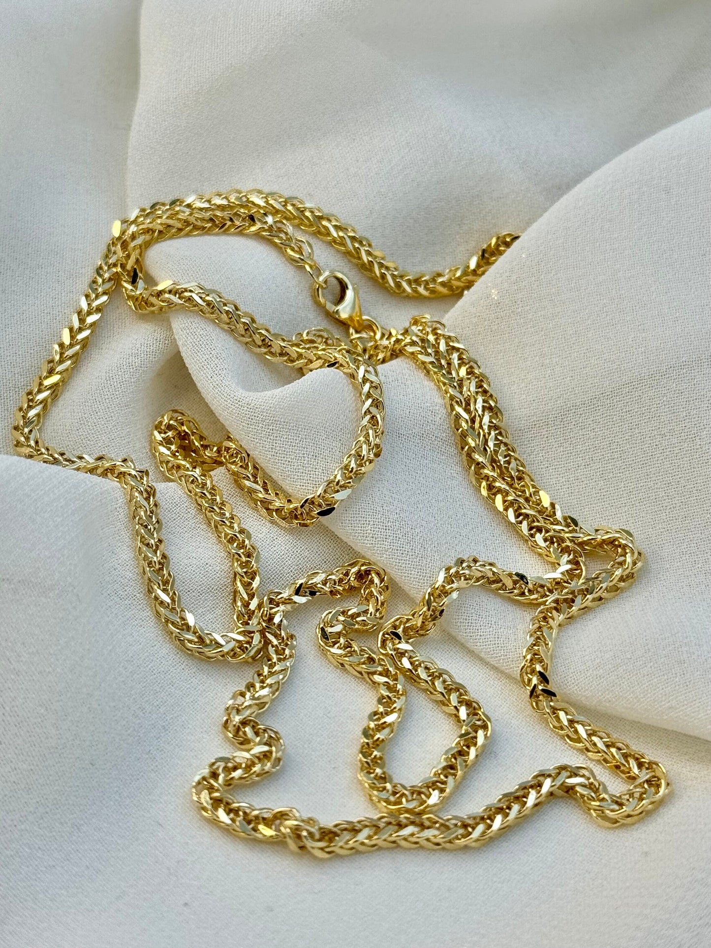 18k Real Gold Franco Chain,2.5 MM,foxtail necklace,Franco foxtail chain,Trending gold chain,Anniversary Gift,Birthday Gift ,For Her, For Him