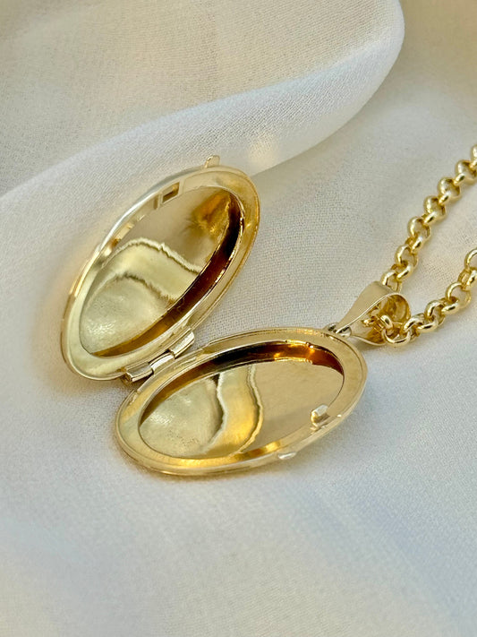 14k Gold Oval Locket Necklace, 22 inches, 3 mm, Gold locket pendant , birthday gift, For Her, Memorial Necklace, Birthday Gift.