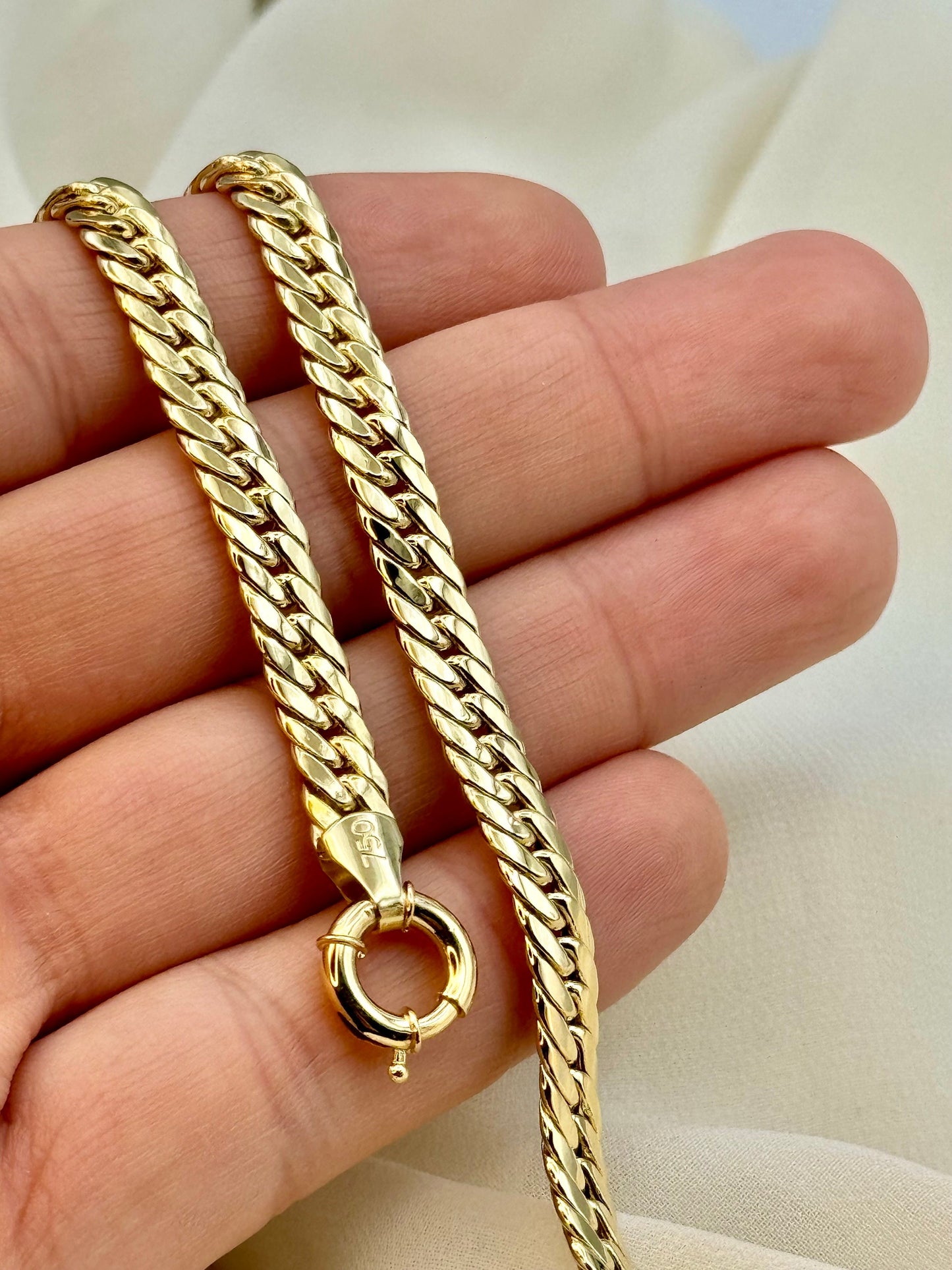 18k GOLD Curb Chain , Cuban Choker Chain Necklace, 18",5.5 MM, Real Gold Chain, 18k Gold Chain, Gift ,anniversary Gift, birthday Gift .