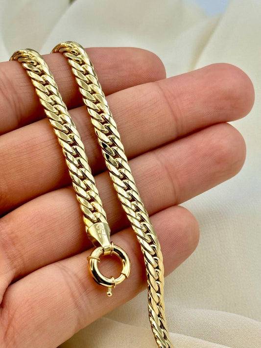 18k GOLD Curb Chain , Cuban Choker Chain Necklace, 18",5.5 MM, Real Gold Chain, 18k Gold Chain, Gift ,anniversary Gift, birthday Gift .