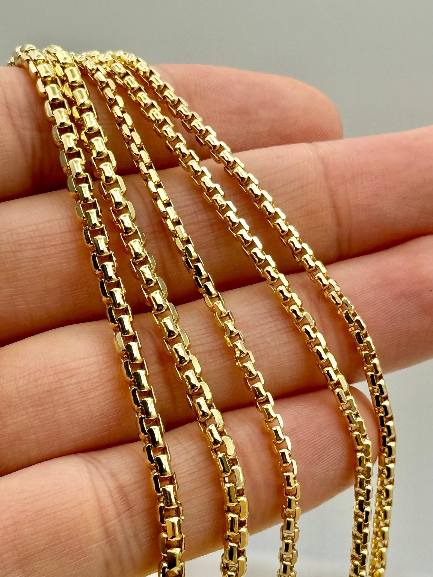 14K Solid Gold Box Chain Necklace, 20",22" ,24",27" Inches ,(3.5 mm,2.5 mm Thickness ),Real Gold Box Chain, For Her, For Him, Birthday Gift.