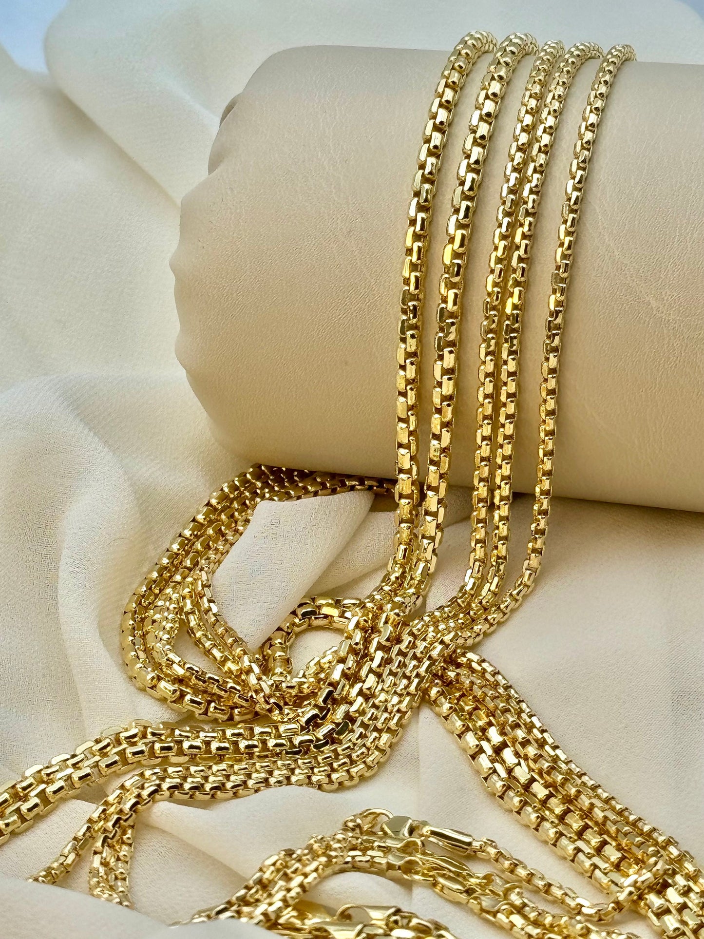 14K Solid Gold Box Chain Necklace, 20",22" ,24",27" Inches ,(3.5 mm,2.5 mm Thickness ),Real Gold Box Chain, For Her, For Him, Birthday Gift.