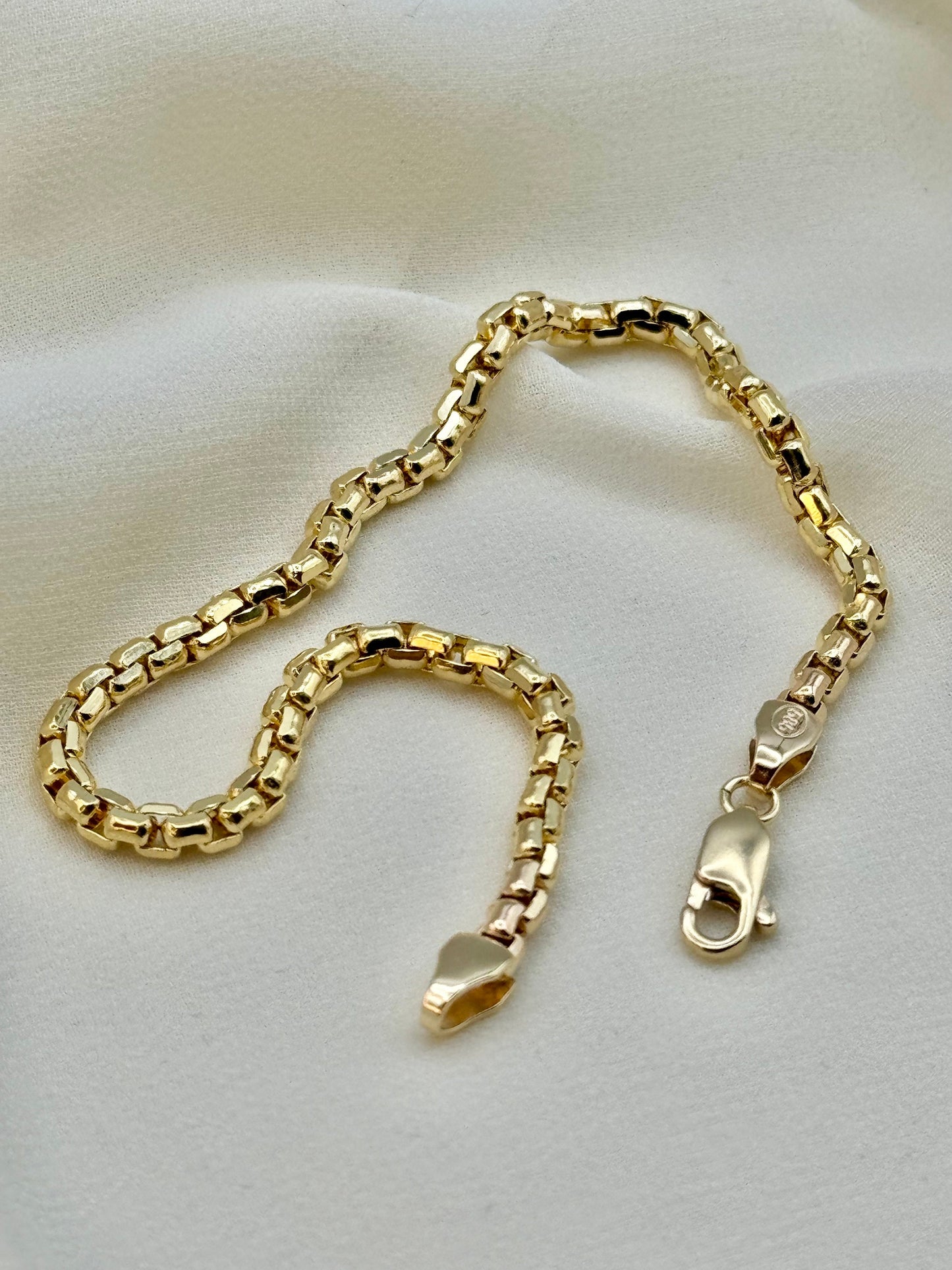 14K Gold Box Chain Bracelet -14K Gold 7.5"- 8.5"- 3.5mm ,Box Bracelet - 14K Gold Bracelet for Him/Her, Birthday Gift, Anniversary Gift .