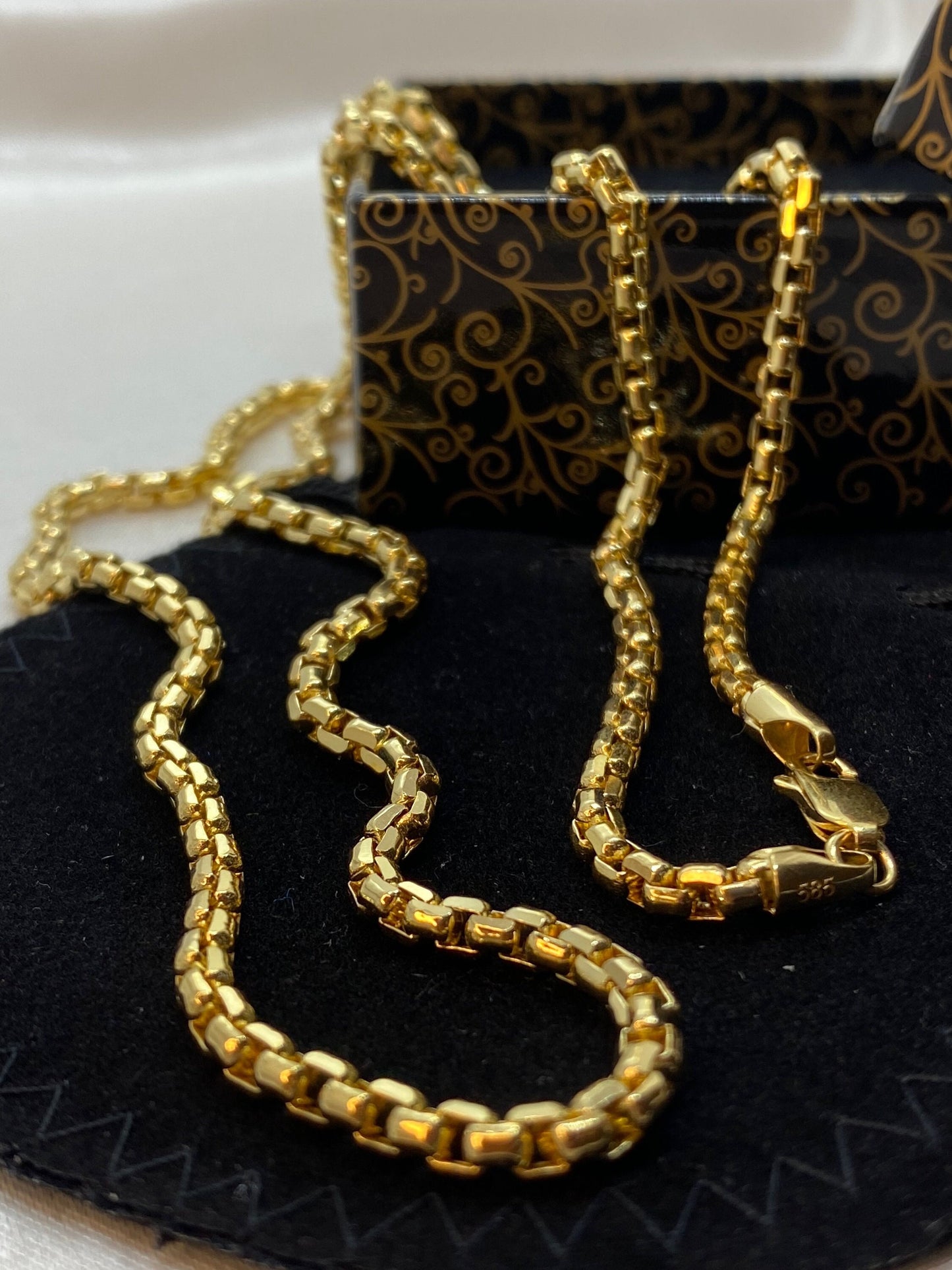 14K Solid Gold Box Chain Necklace 23.5",25.5",27.5" inches, 3.5mm Thickness, Real Gold Box Chain, Box Chain, For Her, For Him, Birthday Gift.