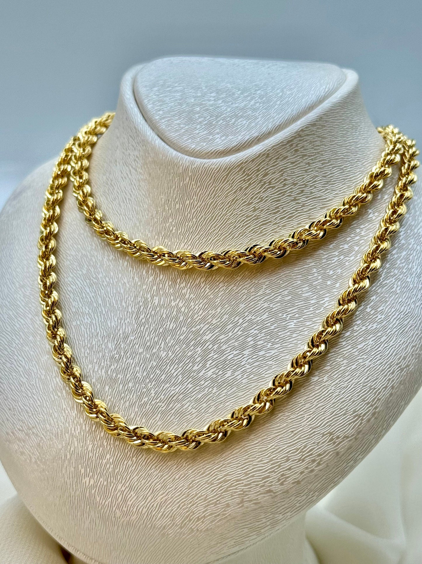 18K Solid Gold Rope Chain Diamond cut Necklace, 20",22" ,24",3.8mm , Thick Gold Chain, Real Gold Chain, Gold Rope Necklace, rope chain.