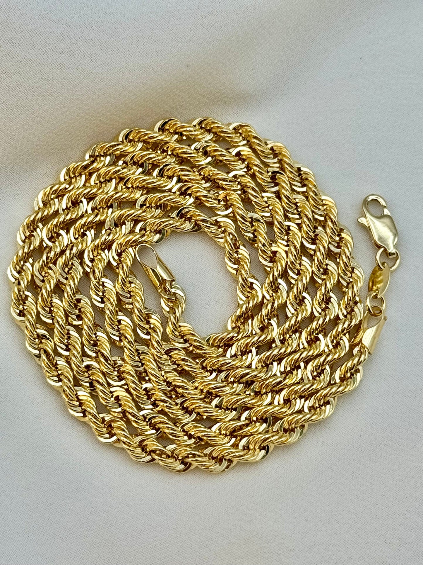 18K Solid Gold Rope Chain Diamond cut Necklace, 20",22" ,24",3.8mm , Thick Gold Chain, Real Gold Chain, Gold Rope Necklace, rope chain.