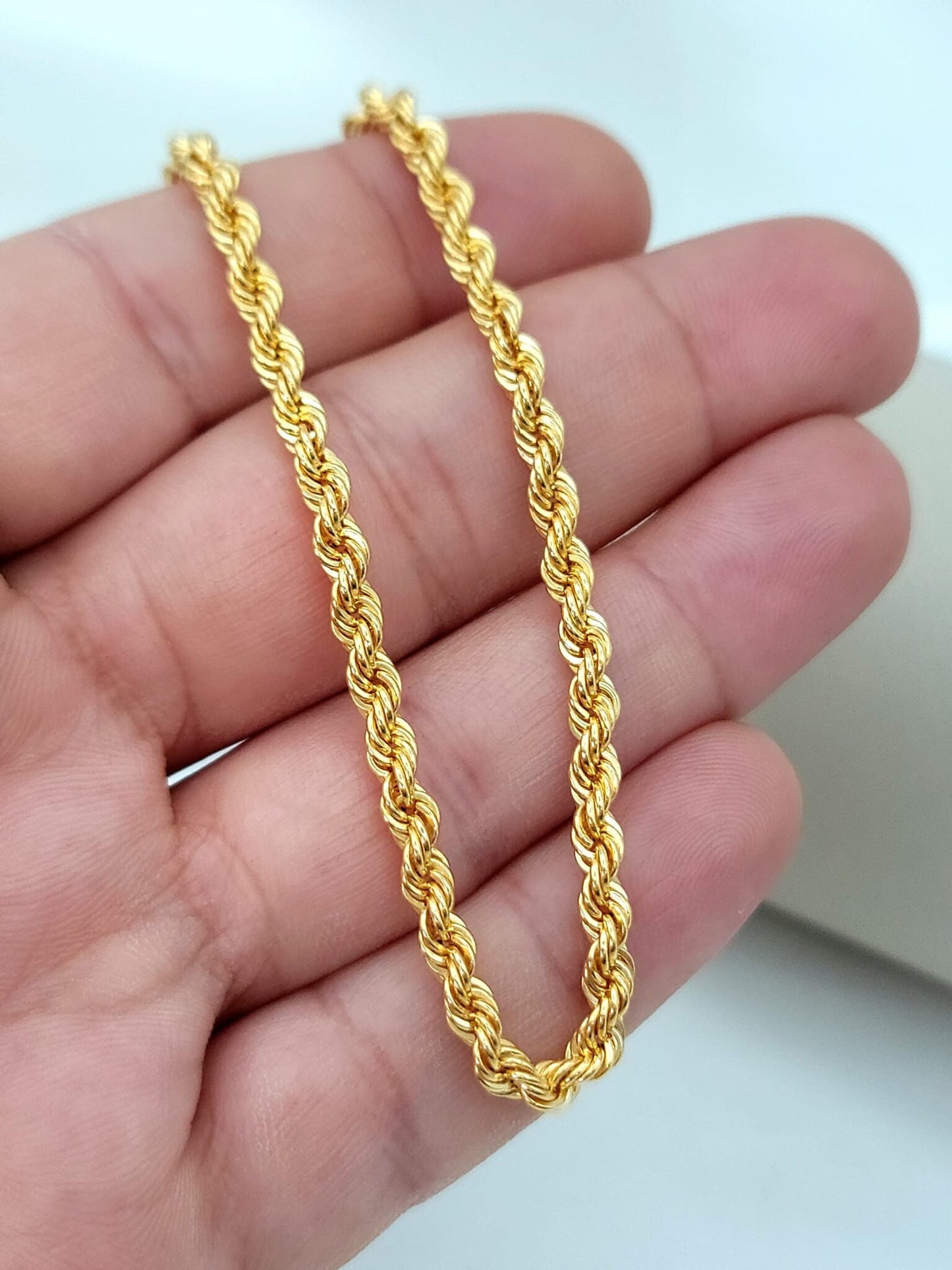 14K Solid Gold Rope Anklet Chain, Real Gold Rope Anklet, 14K Diamond-cut Rope Anklet, 4mm - 9”, 10” Gold Rope Anklet, Unisex, Gift!