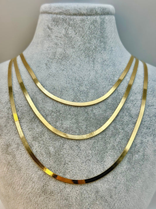 18k Solid Gold Herringbone Necklace, Bracelet, Snake Chain Necklace ,Herringbone Chain , Flat Snake Chain Choker, herringbone necklace.