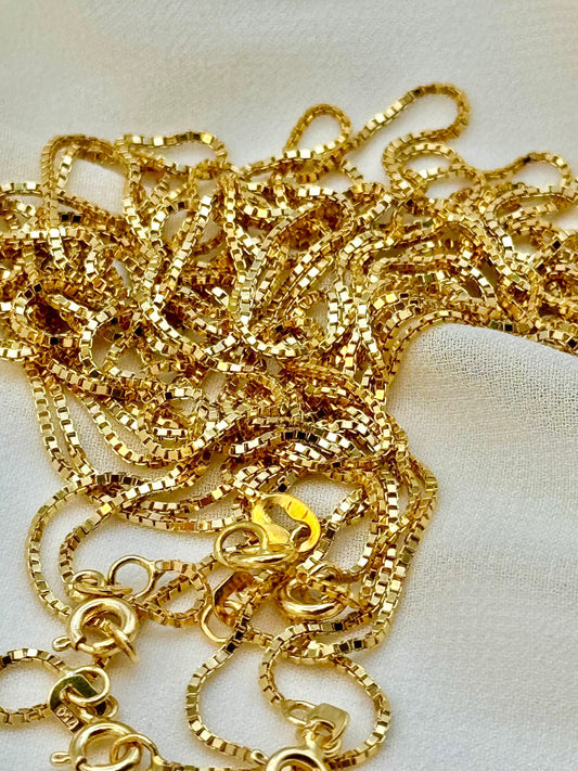 18K Solid Yellow Gold Box Chain Necklace 19.5" inches , Real Gold Chain, Box Link Chain, Box Chain Gold, Women, Men, Birthday Gift , Gift .