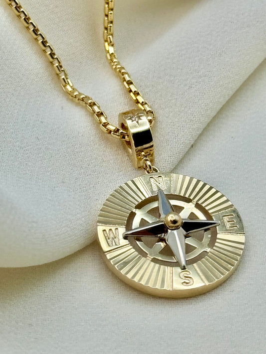 Handcrafted 14K Solid Gold Compass Necklace - Custom Pendant, Unique Traveler Gift, Unique Compass Necklace ,For Mum , For Him ,For her .