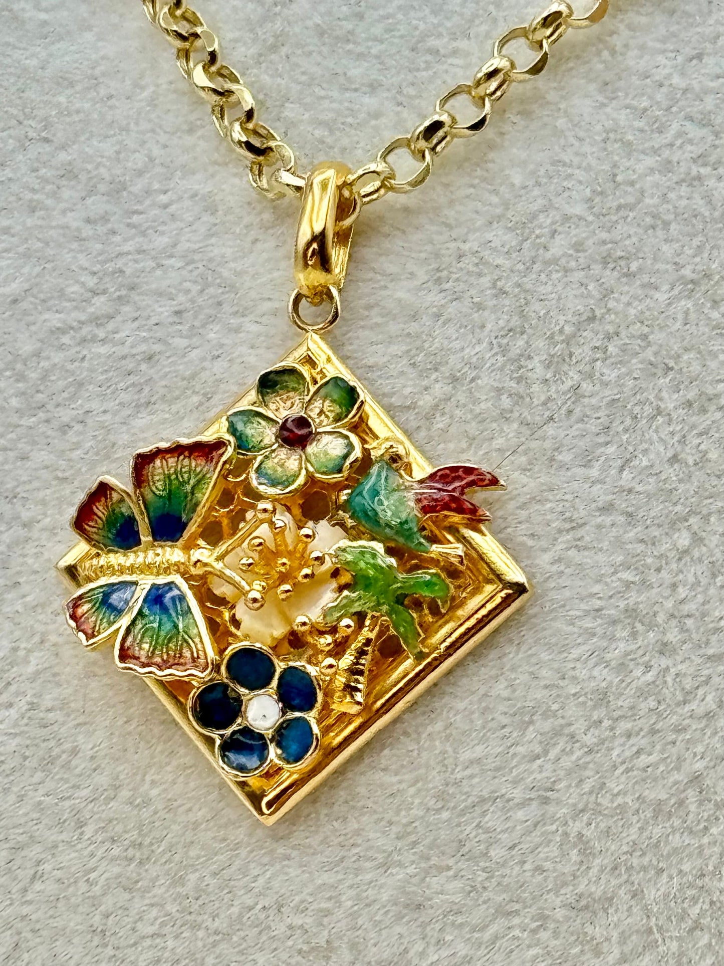 18k solid Gold Colorful Butterfly Necklace - Solid Gold Color Butterfly and flower Necklace ,Birthday Gift,Gift For Her - Anniversary Gift .