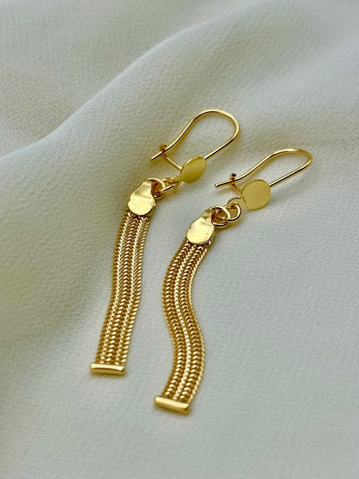 18k Gold Tassel Earrings ,Gold Dangle Earrings ,18k Dangle drop Earring , Fringe Earrings , 18k Real Gold Earring , Gift Earring, For mum .